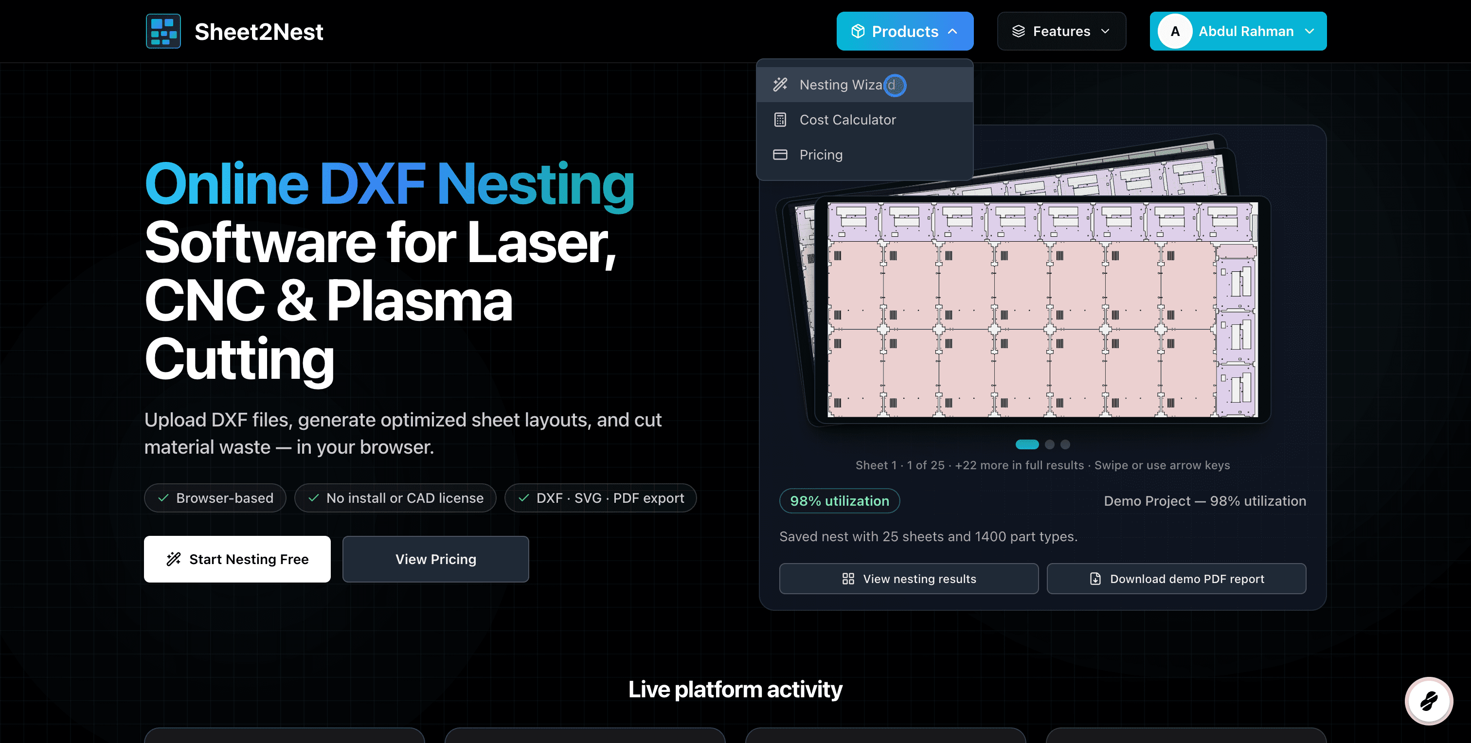 Sheet2Nest homepage