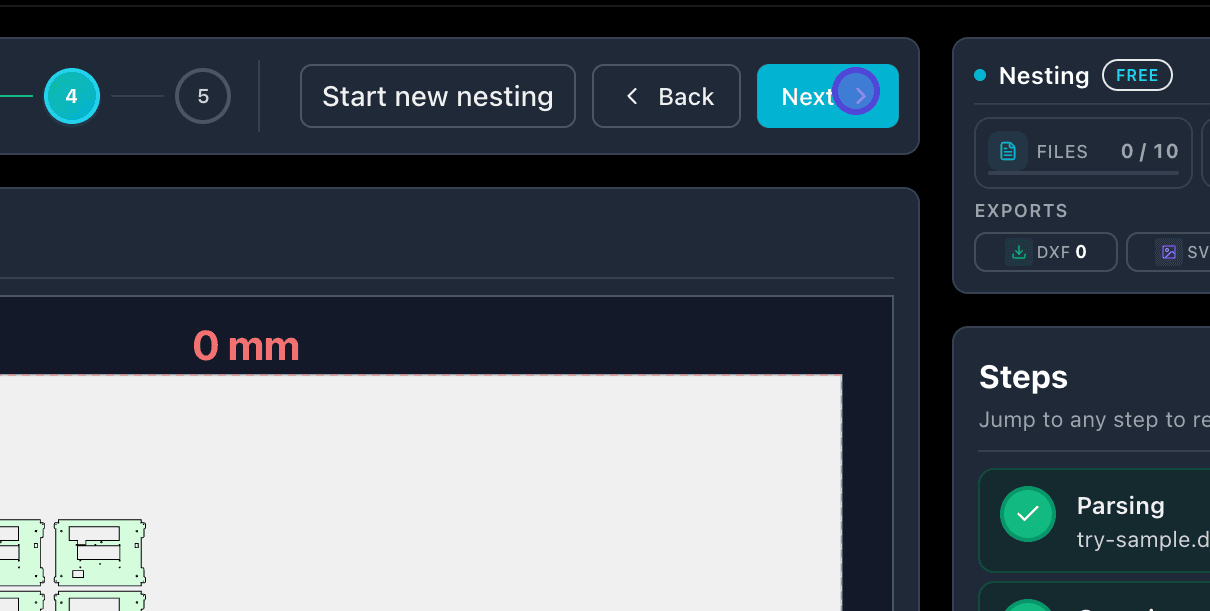 Next button before nesting run