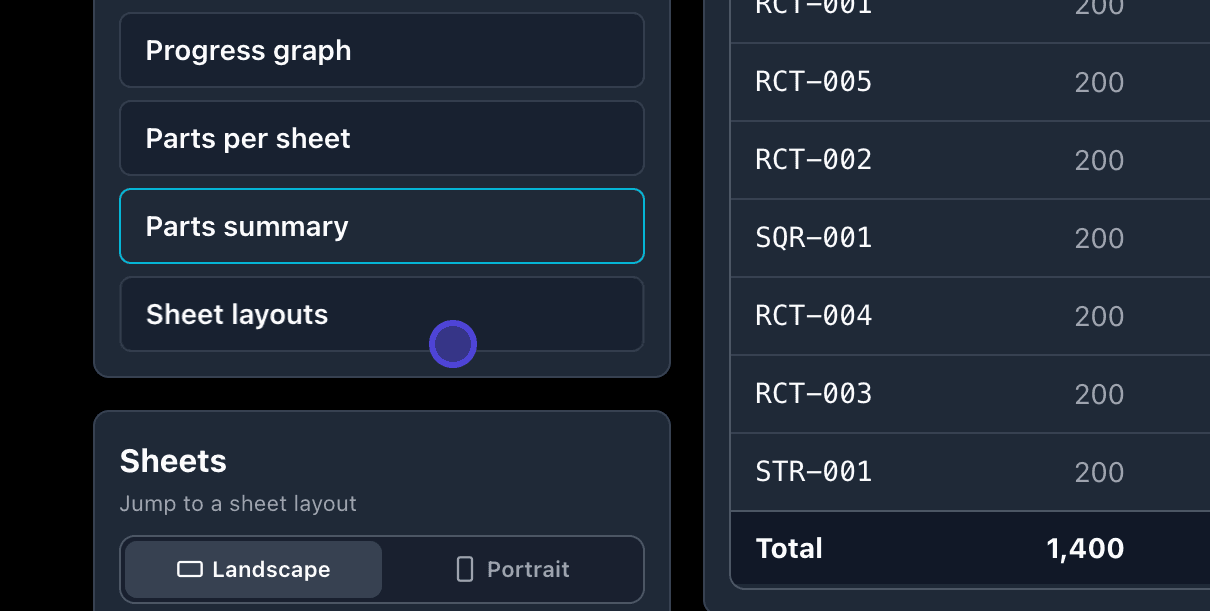 Sheet layout preview grid