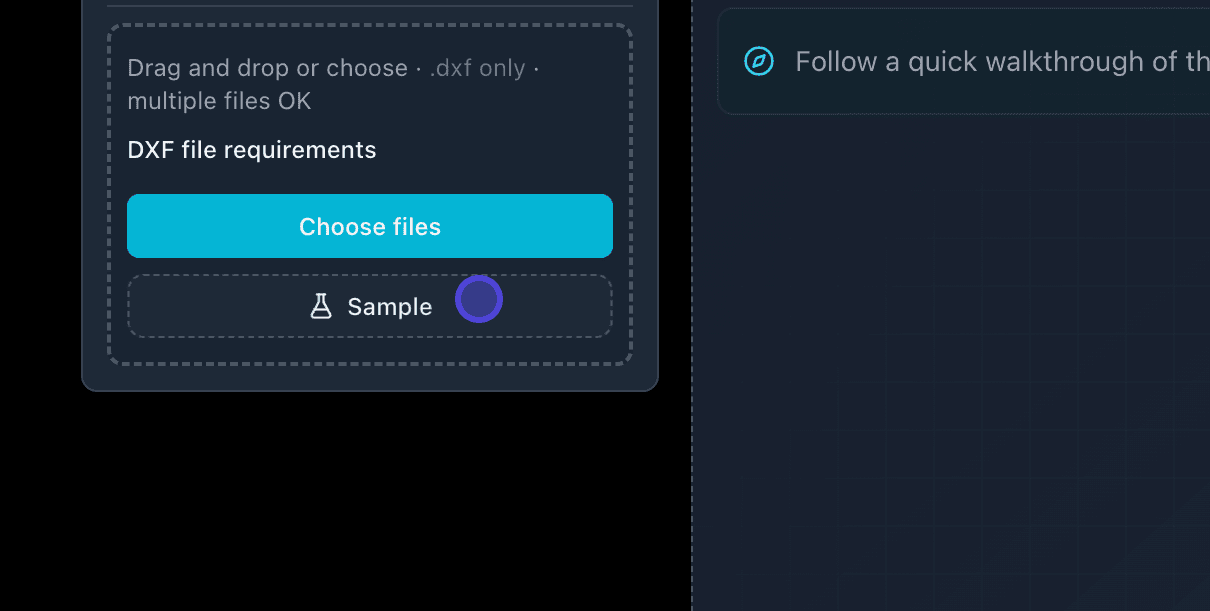 Sample DXF button on the parse step