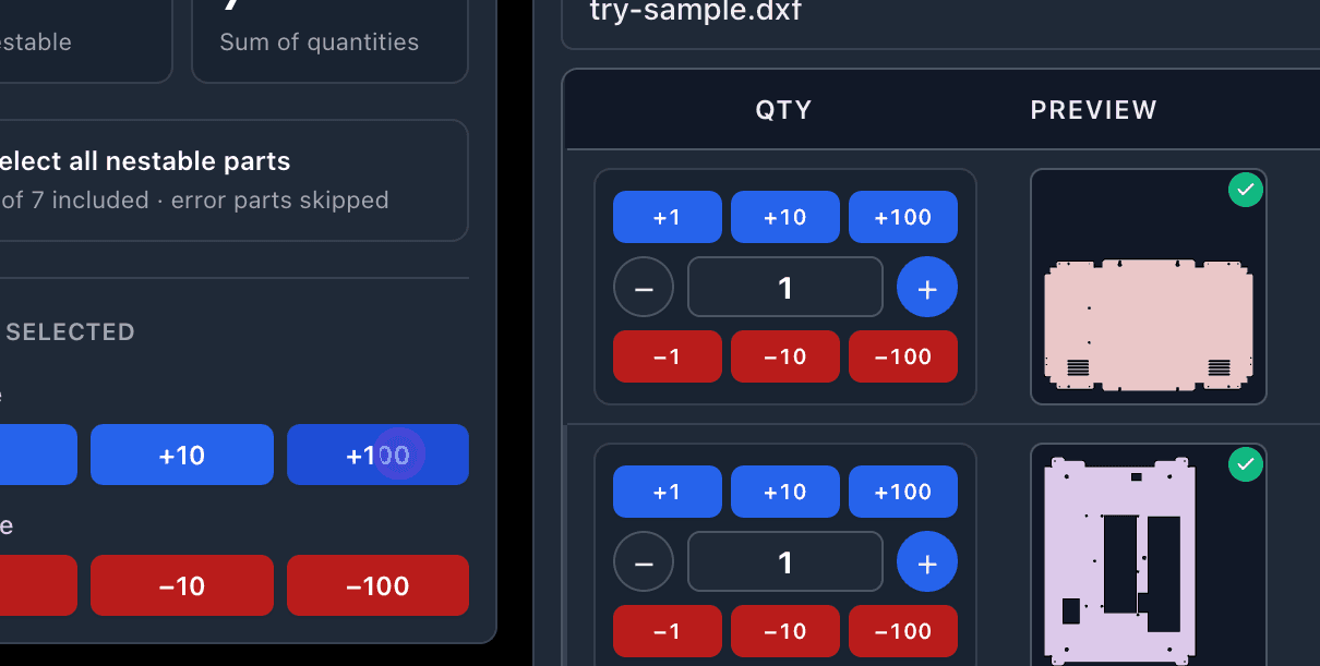 Quantity step with +100 control